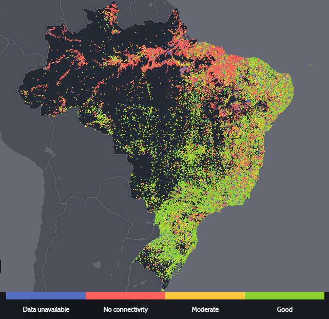 Mapa da disponibilidade de internet nas escolas do Brasil